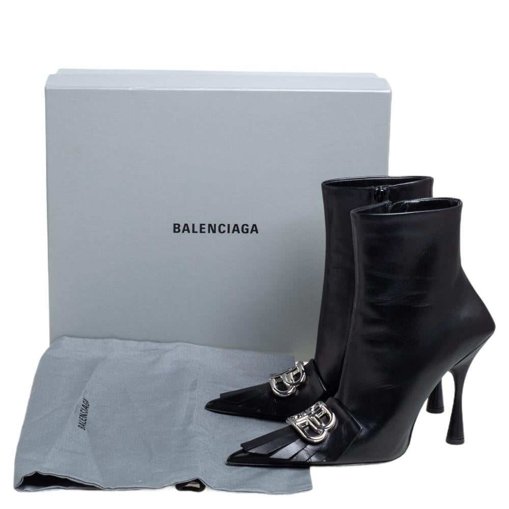 Balenciaga Black Leather BB Ankle Boots Size 38.5 2