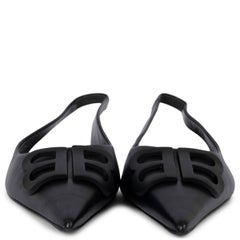 BALENCIAGA black leather BB KNIFE Ballet Flats Shoes 38.5