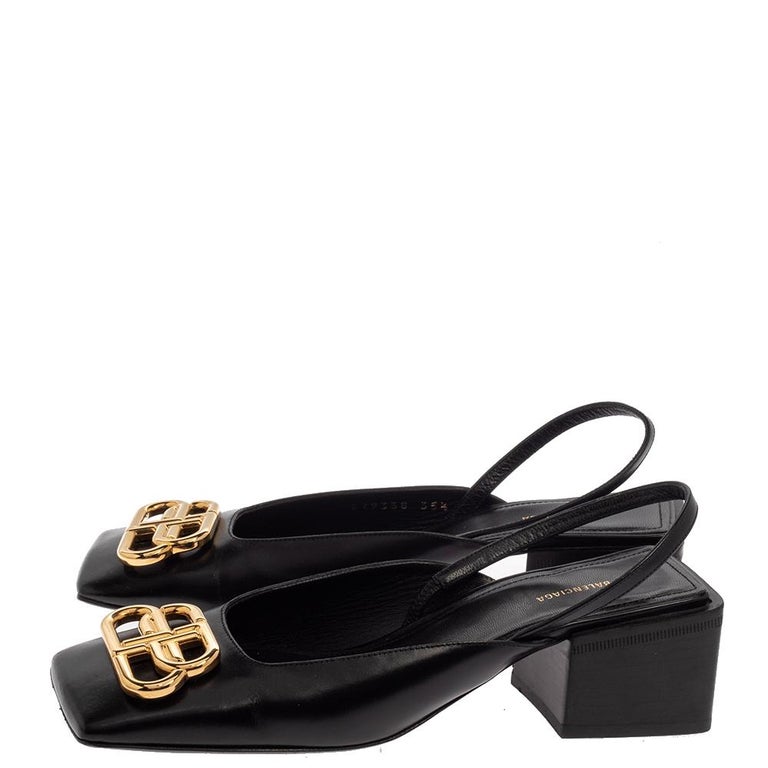 Balenciaga Black Leather Square Toe Slingback Sandals Size 35.5 at 1stDibs | balenciaga toe sandals, balenciaga square sandals, balenciaga slingback