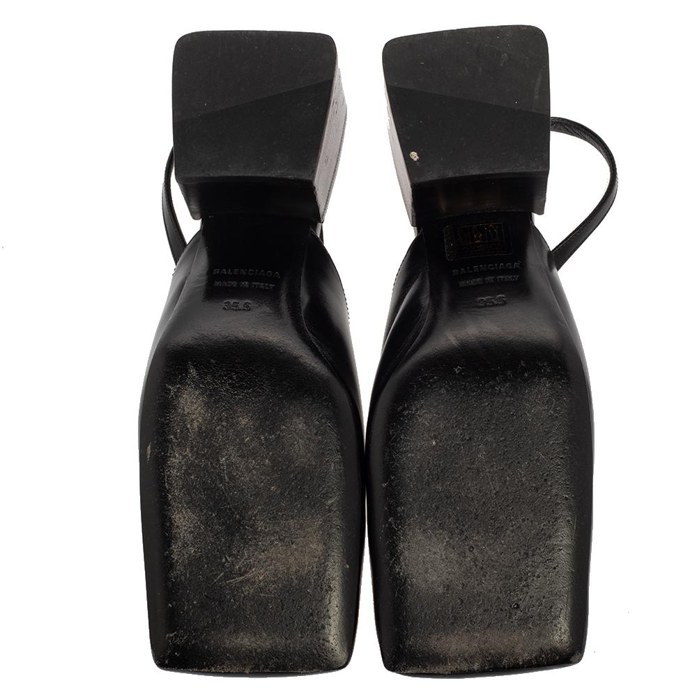 Women's Balenciaga Black Leather BB Logo Square Toe Slingback Sandals Size 35.5