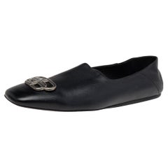 Balenciaga Black Leather BB Slip On Loafers Size 45