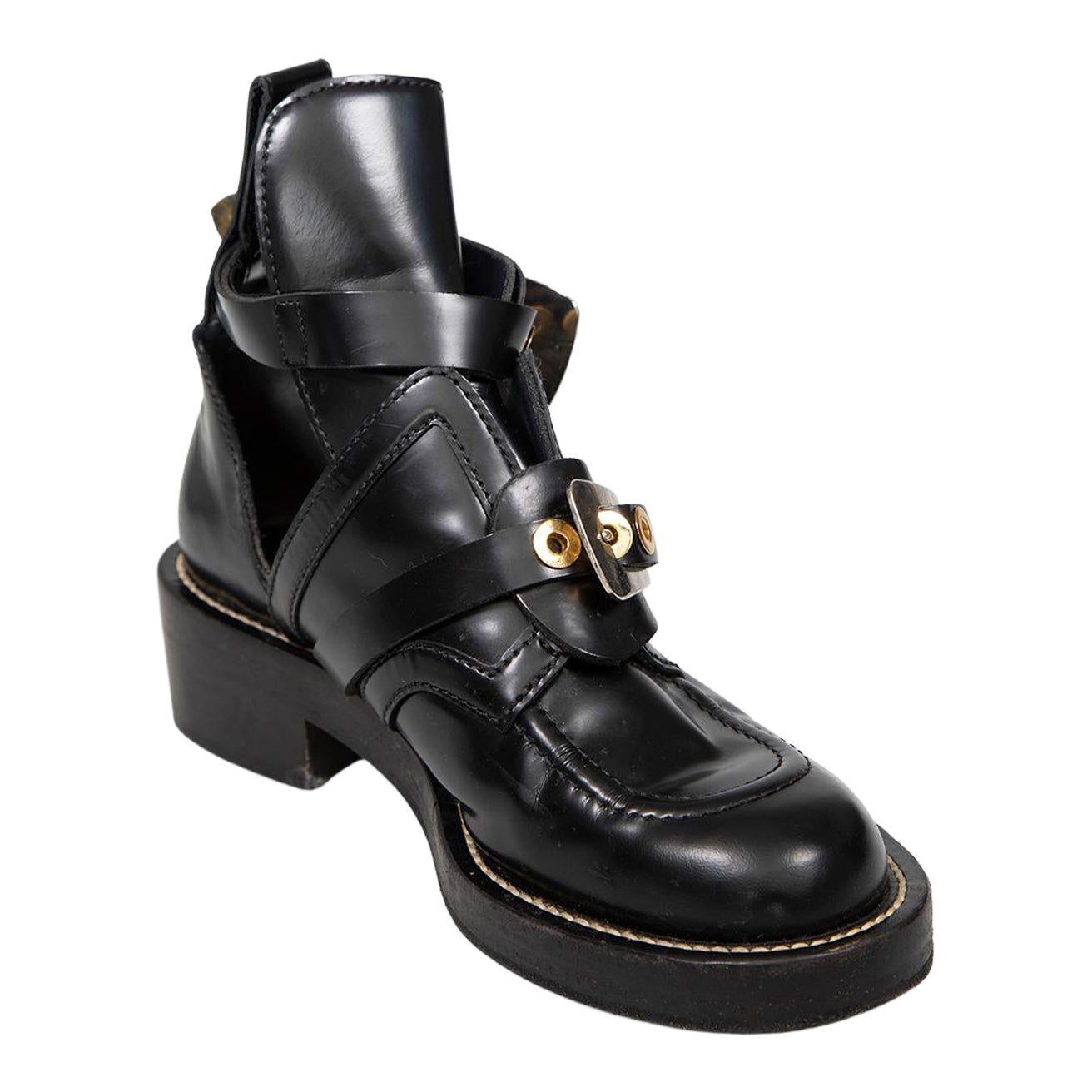 Balenciaga Black Leather Belted Boots Size IT 37 For Sale