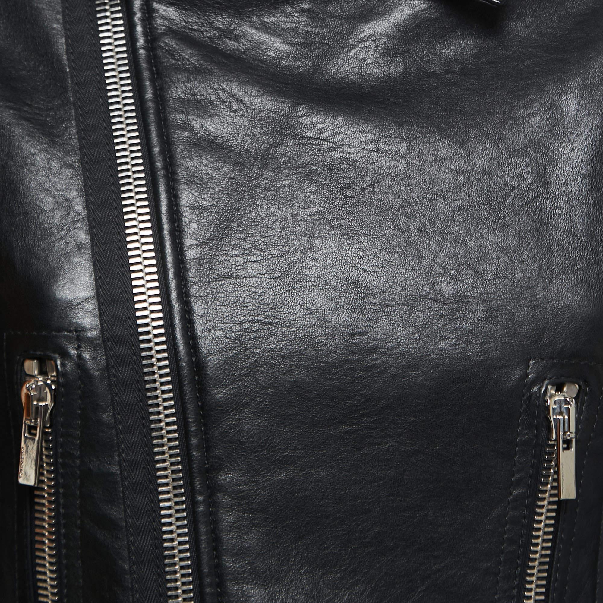 Balenciaga Black Leather Biker Jacket M 2