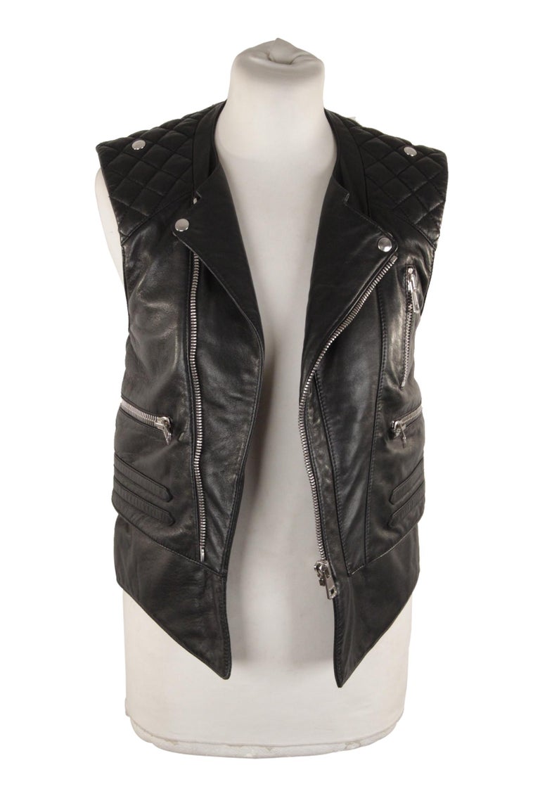 Balenciaga Black Leather Biker Moto Gilet Vest Sleeveless Jacket 38 For  Sale at 1stDibs | sleeveless black leather jacket