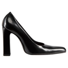 Used Balenciaga Black Leather Block Heel Pumps Size IT 40