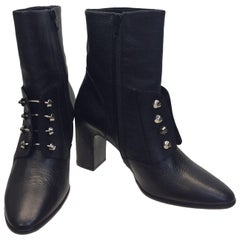 Balenciaga Black Leather Bootie with Silver Hardware