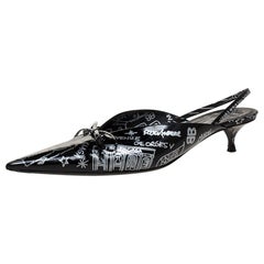 Balenciaga Black Leather Bow Printed Slingback Sandals Size 41
