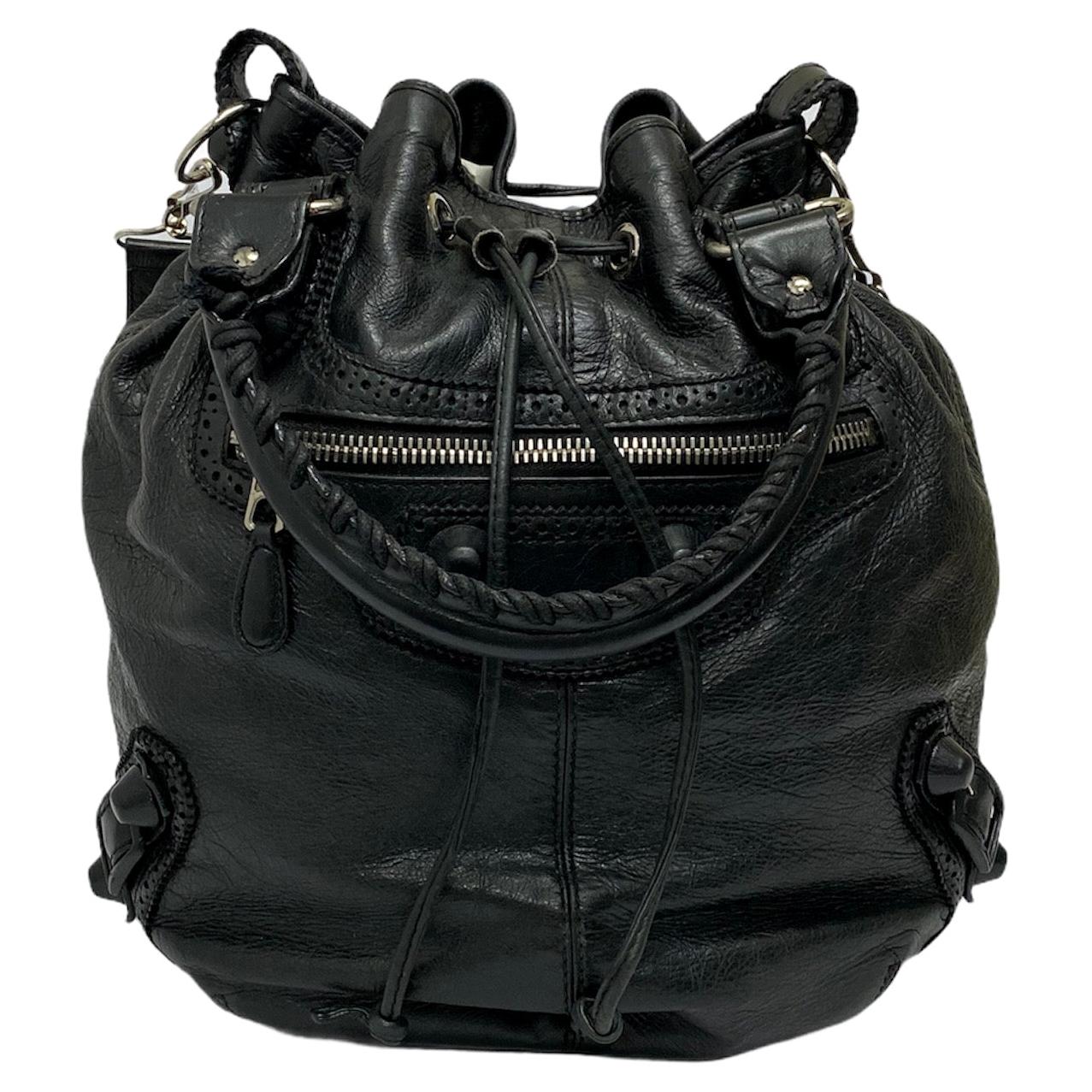 Balenciaga Black Leather Bucket Bag with Silver Hardware