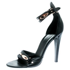 Balenciaga Black Leather Buckle Detail Ankle Strap Sandals Size 41