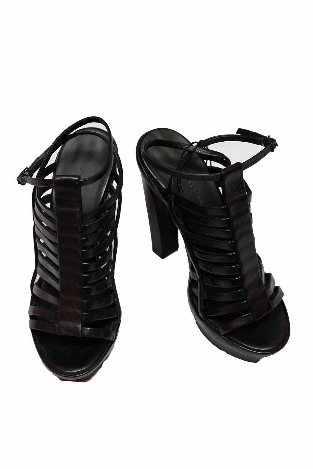Balenciaga Leather Black Strappy Platforms Size 36 
Platform with block heel 
Sling back, open toe, strappy 
Super cute and sexy - Can be worn all year round 
