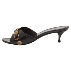 Balenciaga Black Leather Cagole Slide Sandals Size 40