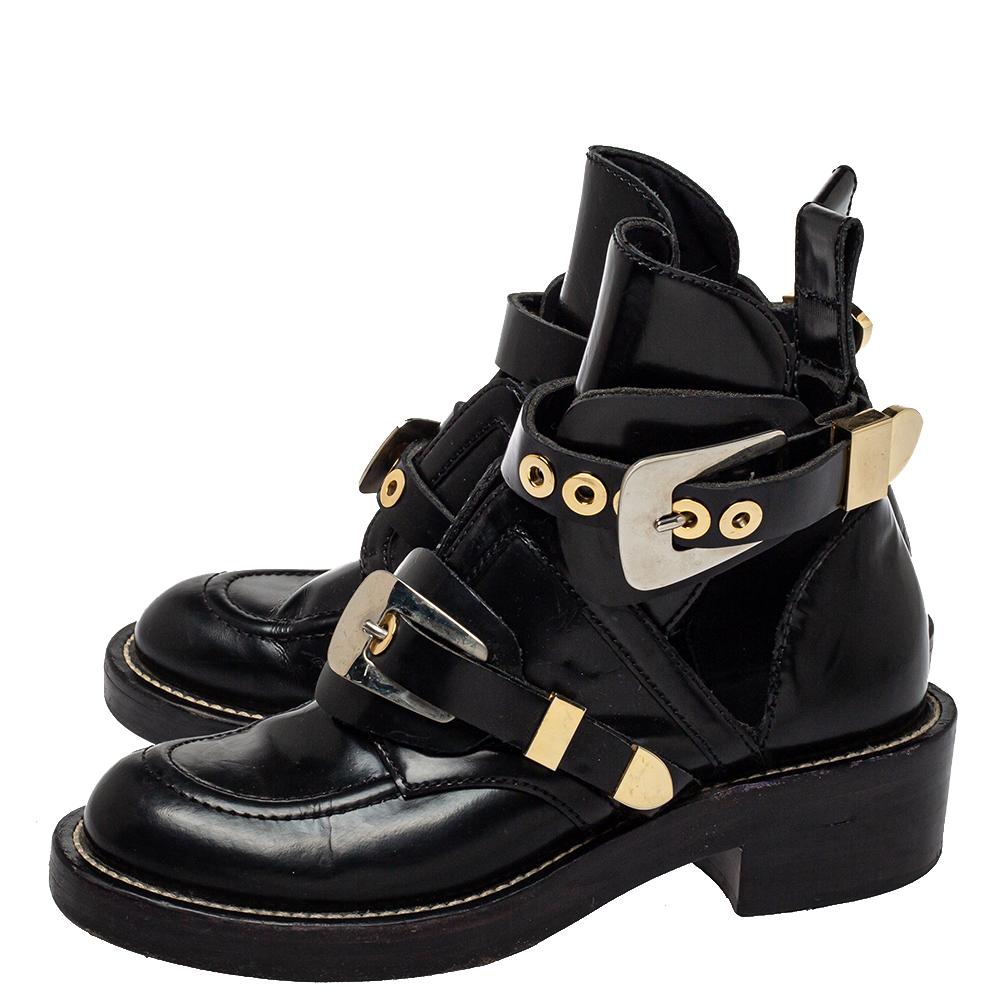 Women's Balenciaga Black Leather Ceinture Ankle Boots Size 36