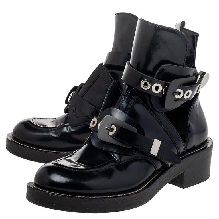 Balenciaga Black Leather Ceinture Ankle Boots Size 39 at 1stDibs