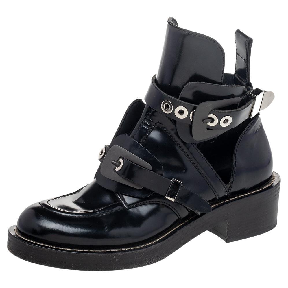 Balenciaga Black Leather Ceinture Ankle Boots Size 39
