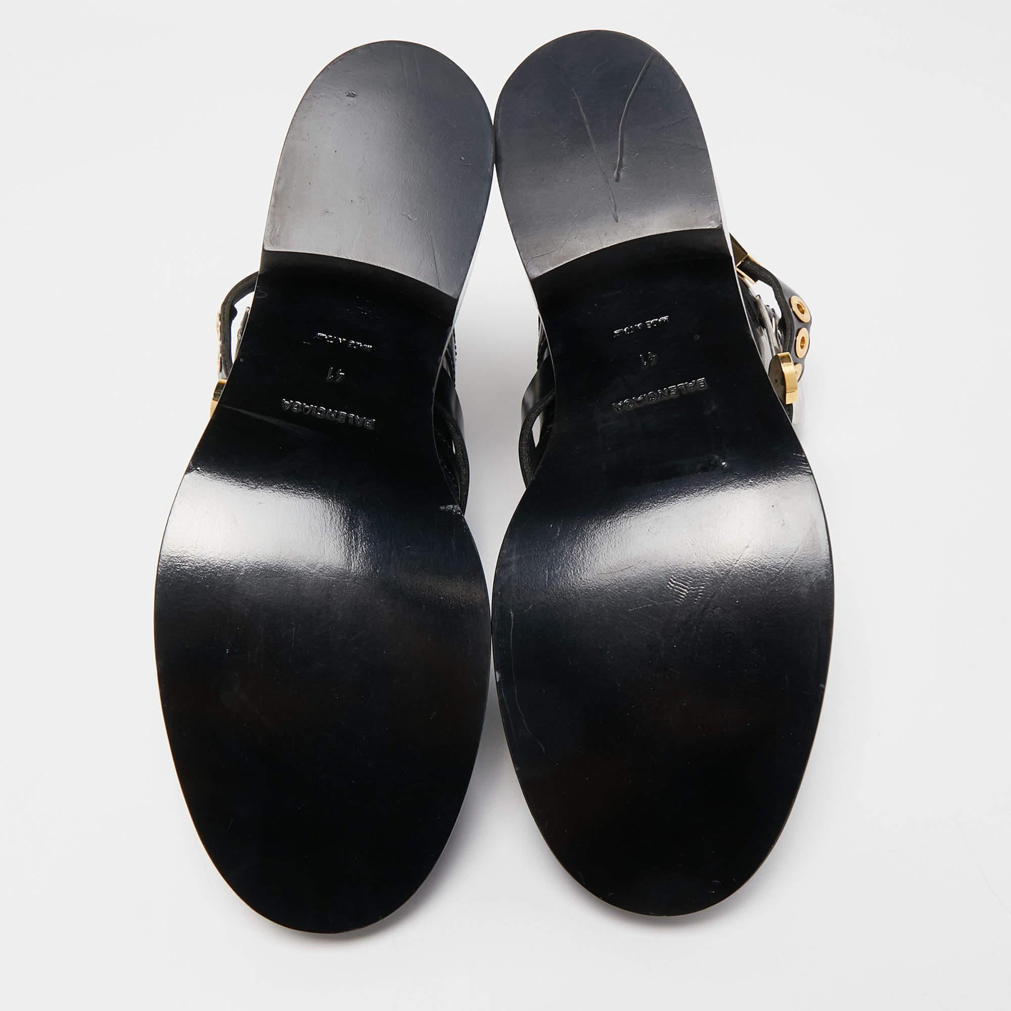 Balenciaga Black Leather Ceinture Buckle Detail Ankle Boots Size 41 6