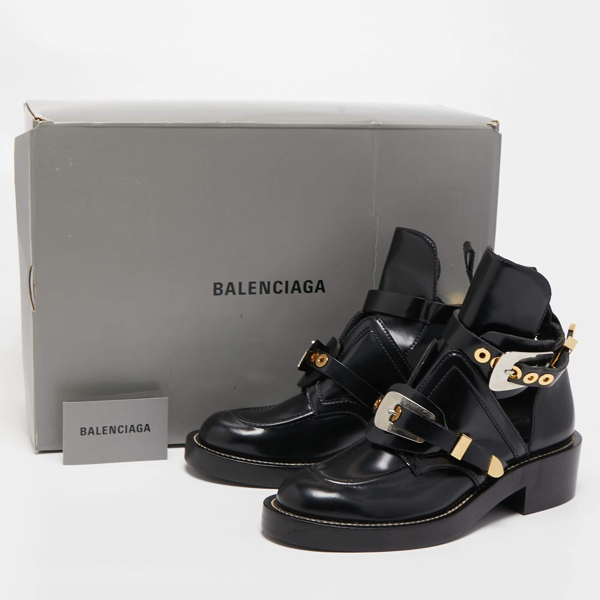 Balenciaga Black Leather Ceinture Buckle Detail Ankle Boots Size 41 7