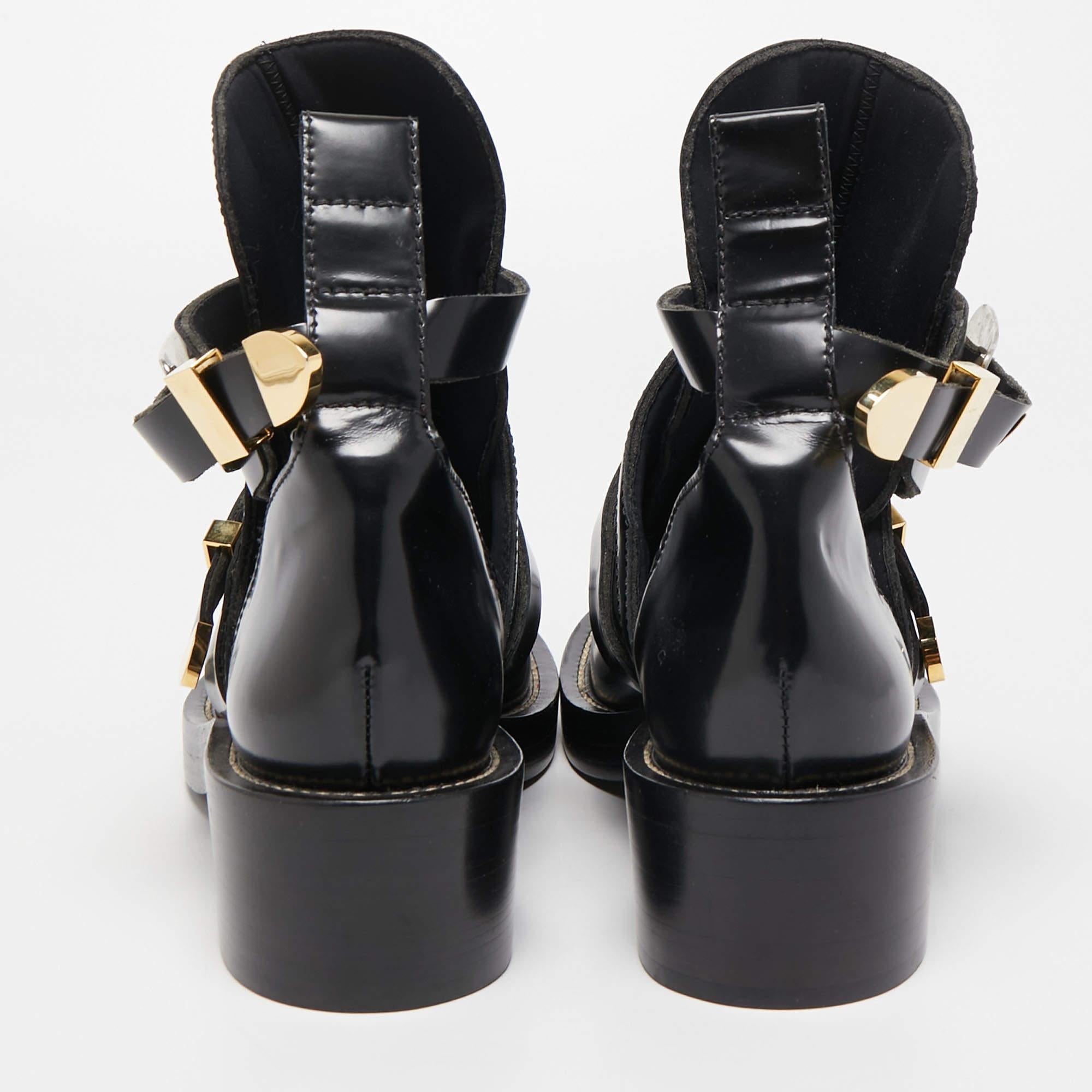Balenciaga Black Leather Ceinture Buckle Detail Ankle Boots Size 41 4