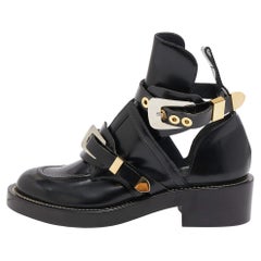 Balenciaga Black Leather Ceinture Buckle Detail Ankle Boots Size 41