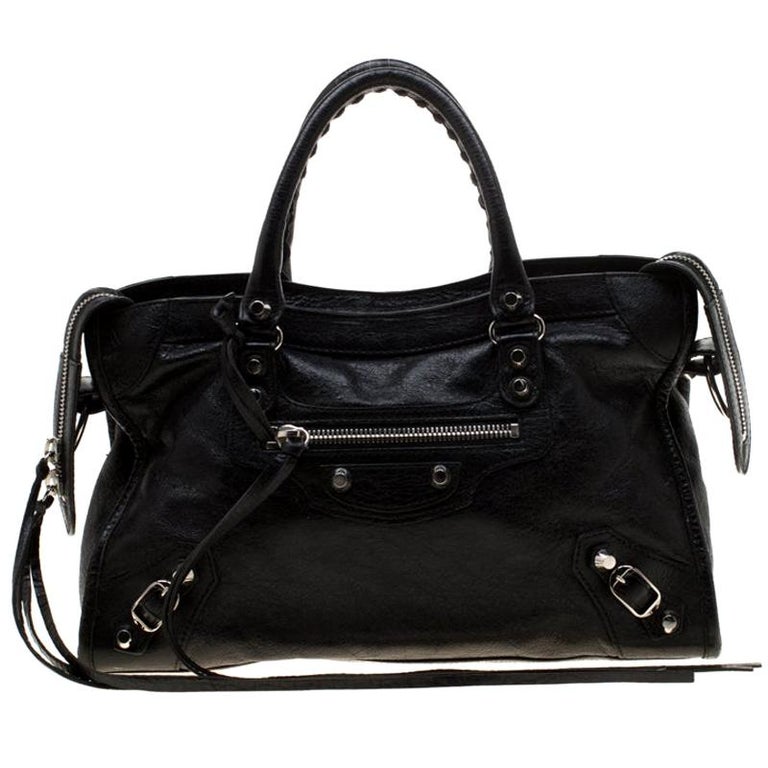 Balenciaga Black Leather City Silver Hardware Top Handle Bag For Sale ...