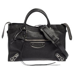 Balenciaga Schwarze Stadttasche aus Leder mit klassischem Metallic-Rand