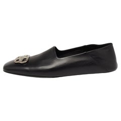 Balenciaga Black Leather Cosy BB Slip On Smoking Slippers Size 42