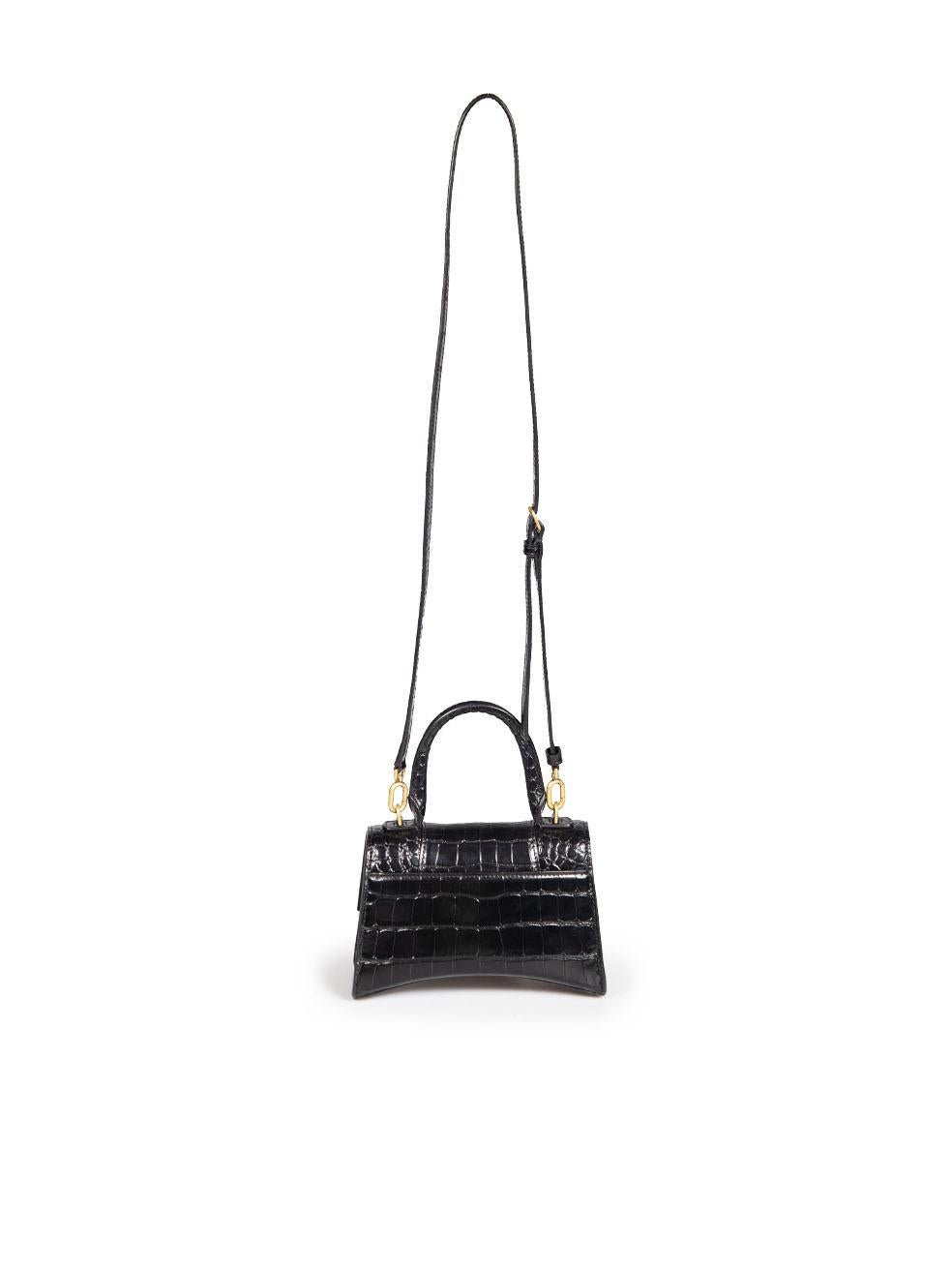 Balenciaga Black Leather Croc Hourglass XS Bag In Good Condition In London, GB
