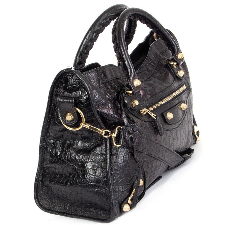 BALENCIAGA black leather CROCO GIANT CITY MEDIUM Shoulder Bag at 1stDibs | 0408970914, balenciaga balenciaga giant 12 city bag