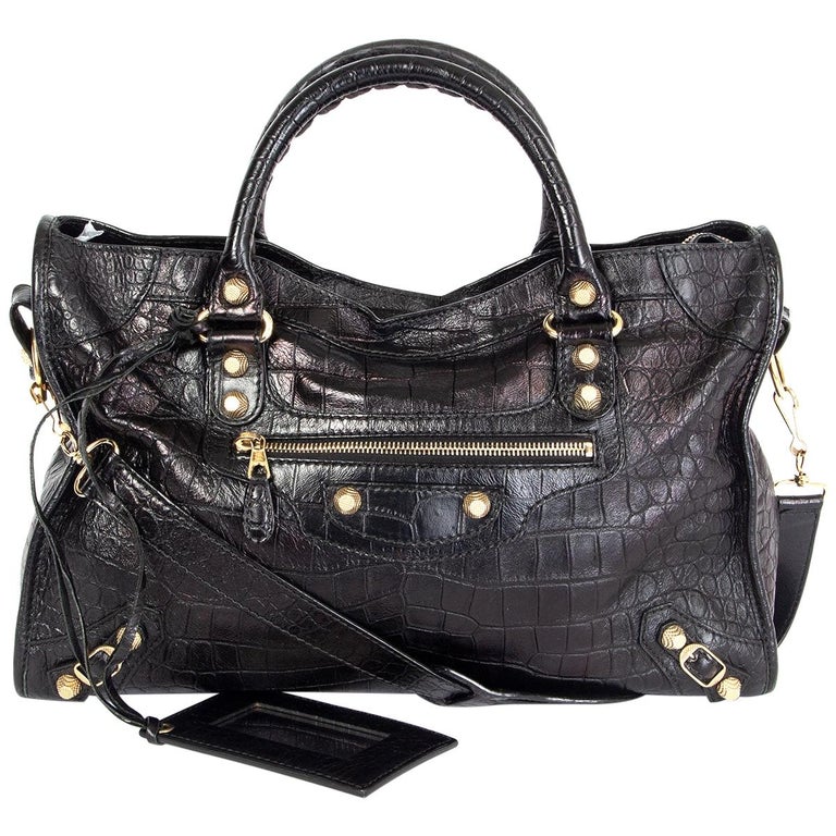black leather CROCO GIANT 12 CITY Shoulder Bag at 1stDibs | 0408970914, balenciaga croco, balenciaga giant city bag