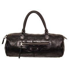 Balenciaga Black Leather East Wast Satchel Bag with leather, gold-tone hardware