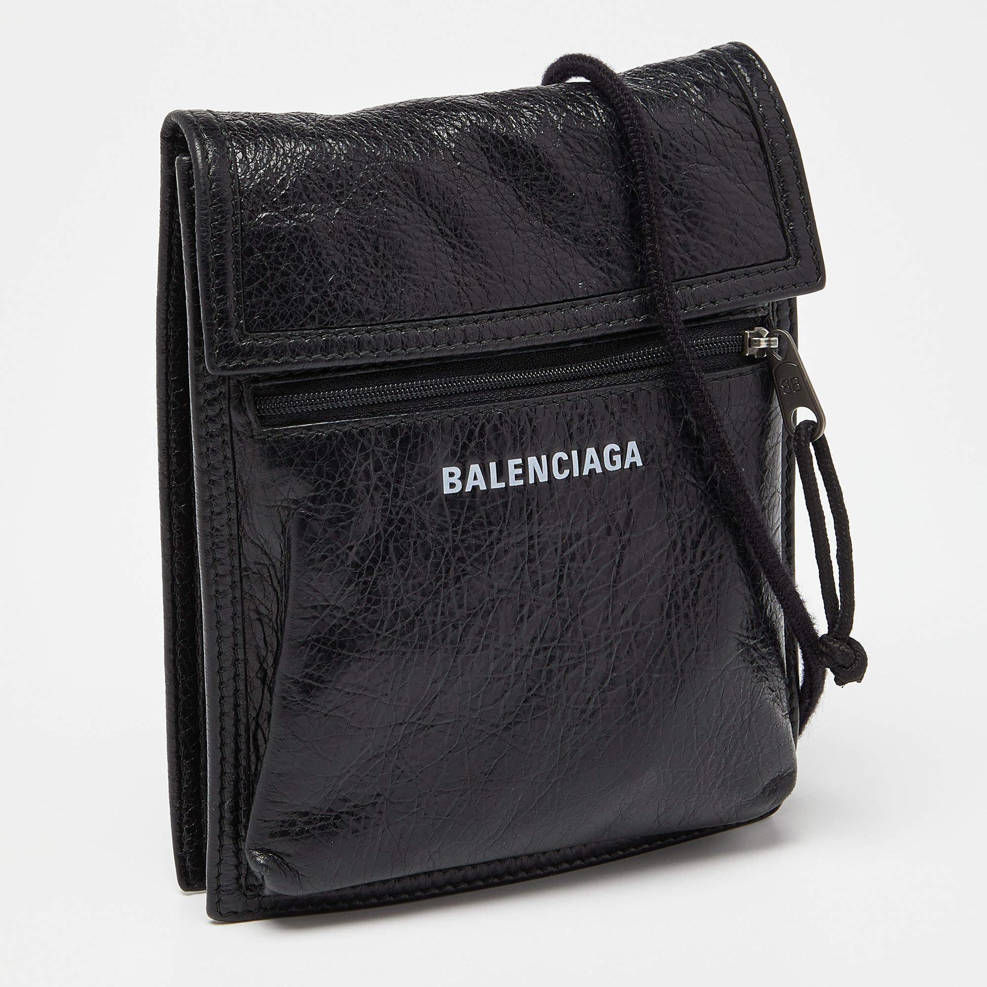 Women's Balenciaga Black Leather Explorer Pouch Crossbody Bag For Sale