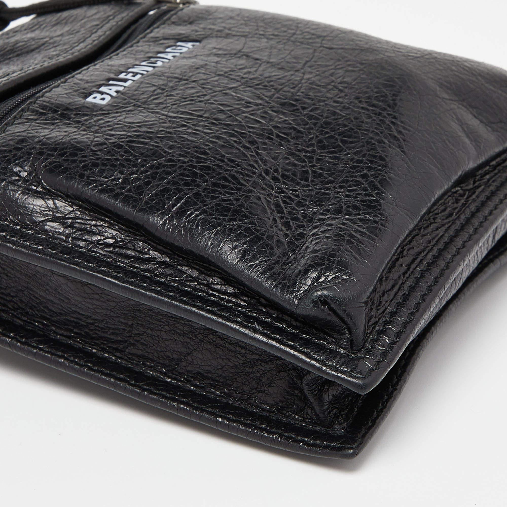 Balenciaga Black Leather Explorer Pouch Crossbody Bag For Sale 2