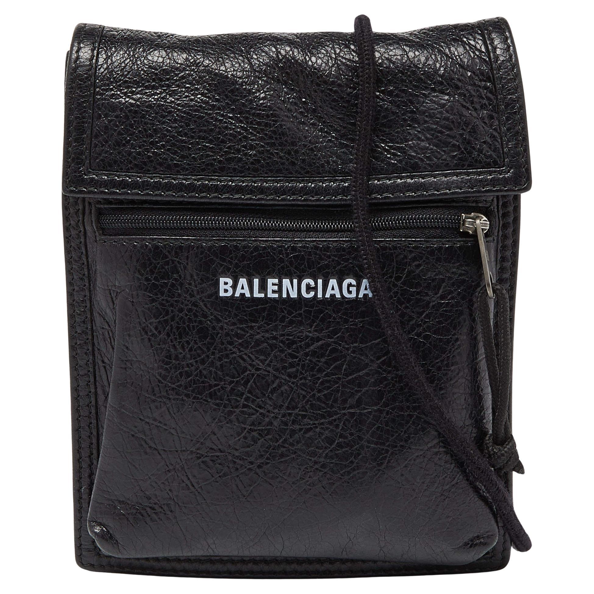 Balenciaga Black Leather Explorer Pouch Crossbody Bag For Sale