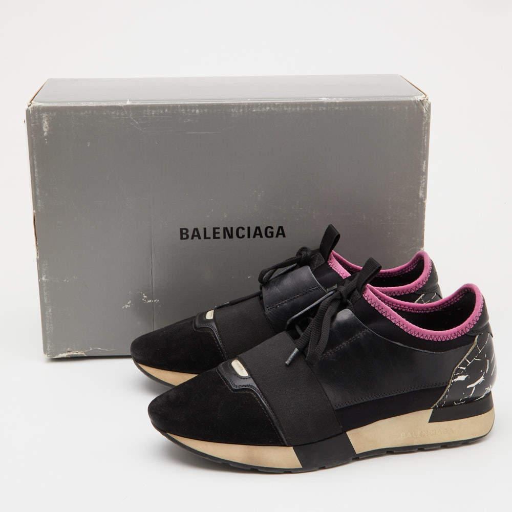 Balenciaga - Baskets Race Runner en cuir, tissu et daim noir - Taille 38 en vente 4