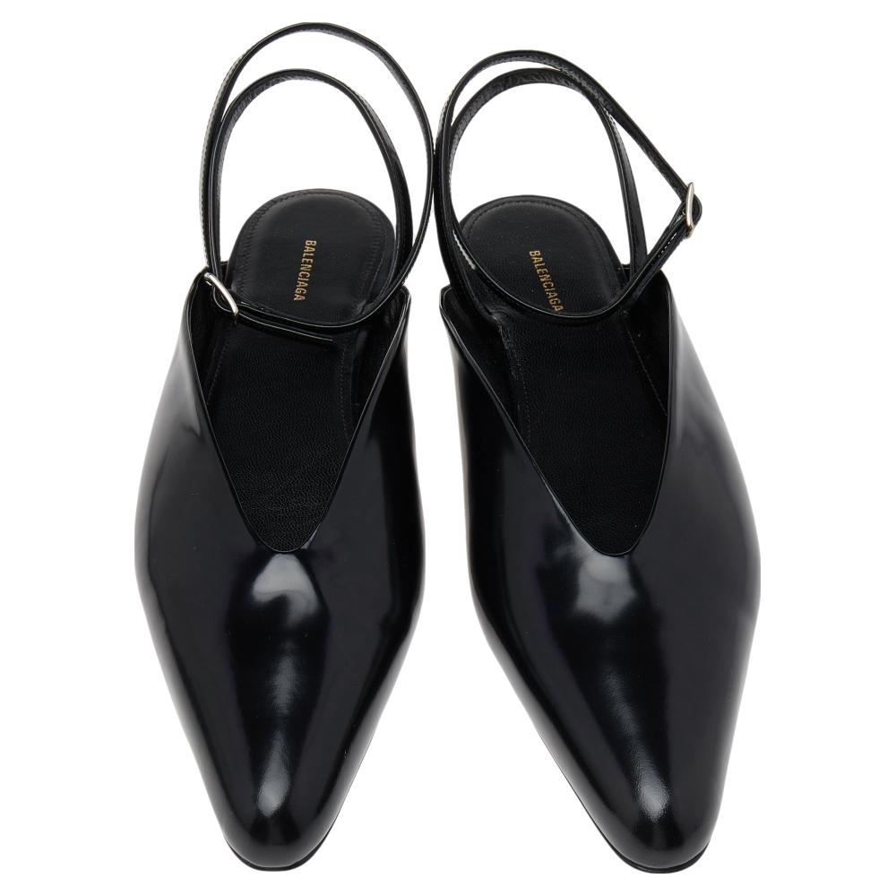 Women's Balenciaga Black Leather Flat Ankle Strap Mules Size 38