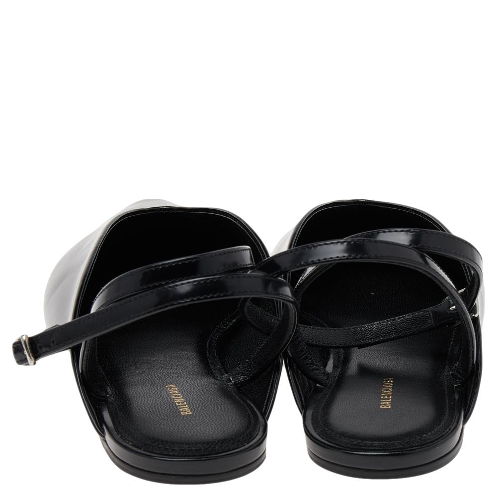 Balenciaga Black Leather Flat Ankle Strap Mules Size 38 1