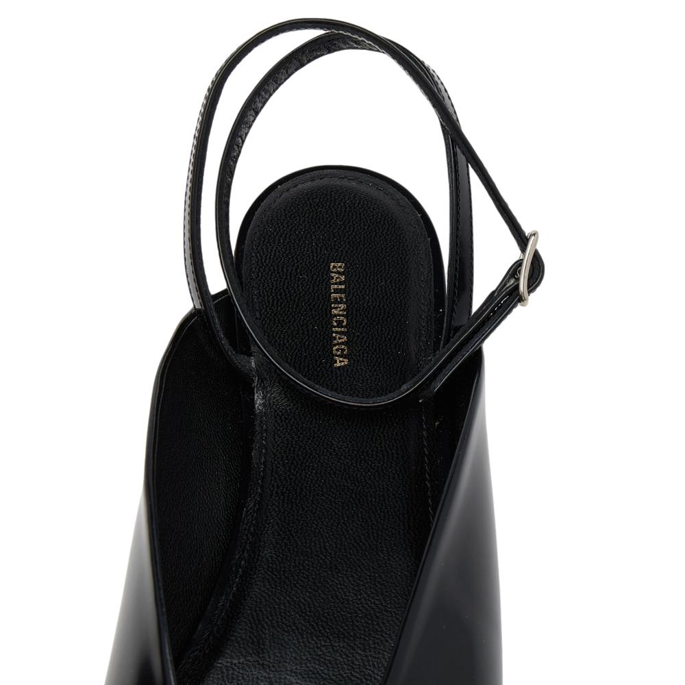 Balenciaga Black Leather Flat Ankle Strap Mules Size 38 2
