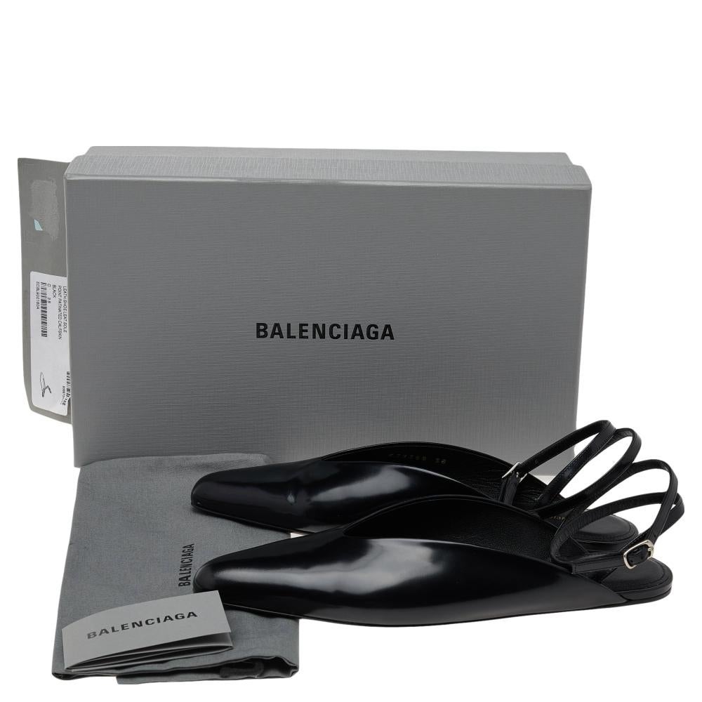 Balenciaga Black Leather Flat Ankle Strap Mules Size 38 4