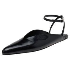 Balenciaga Black Leather Flat Ankle Strap Mules Size 38