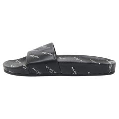 Balenciaga Black Leather Flat Slides Size 36