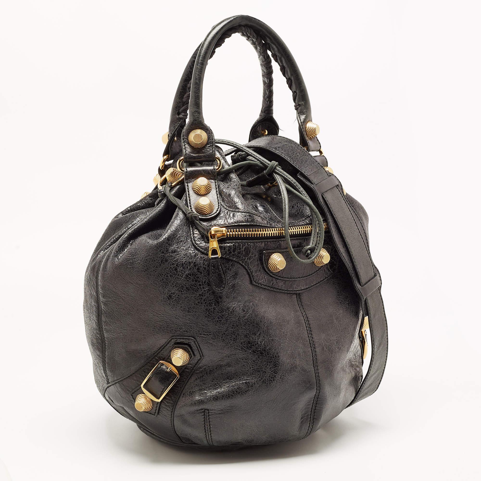 Women's Balenciaga Black Leather GGH PomPon Bag