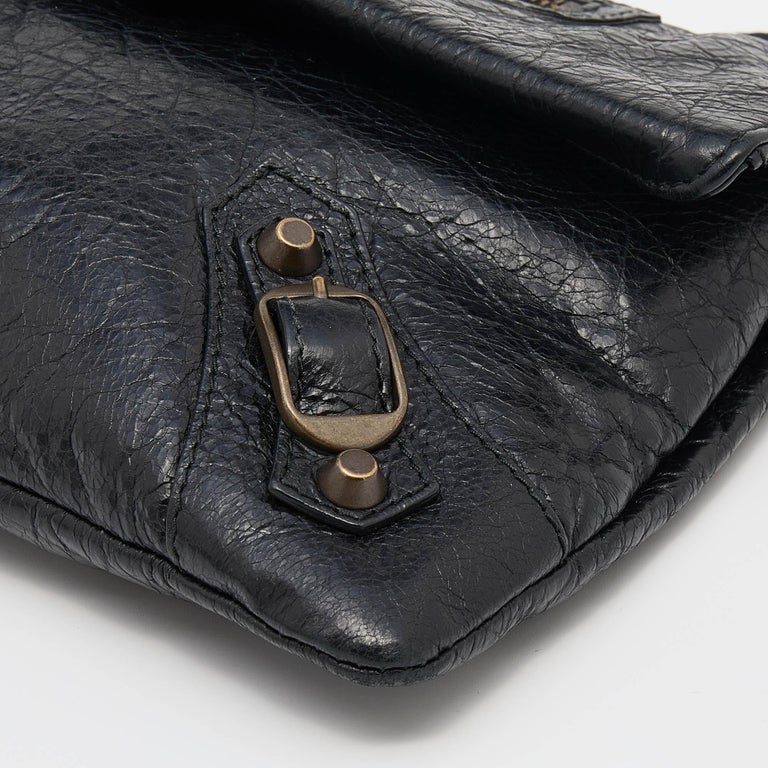 Balenciaga Black Leather Giant 12 Antique Brass Envelope Clutch For Sale at  1stDibs