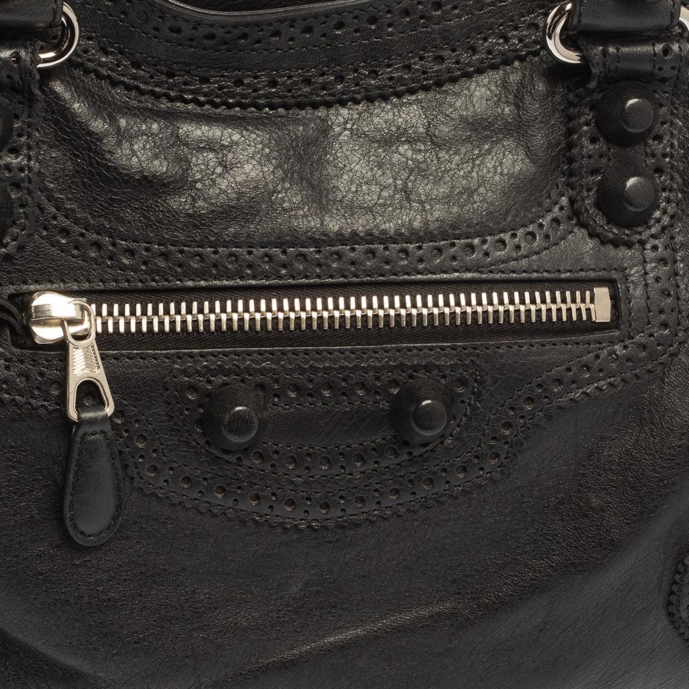 Balenciaga Black Leather Giant Brogues Covered Motorcycle City Bag 2