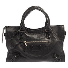 Balenciaga Black Leather Giant Brogues Covered Motorcycle City Bag