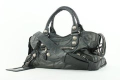 Balenciaga Black Leather Giant City 2way Bag with Strap 382bal527