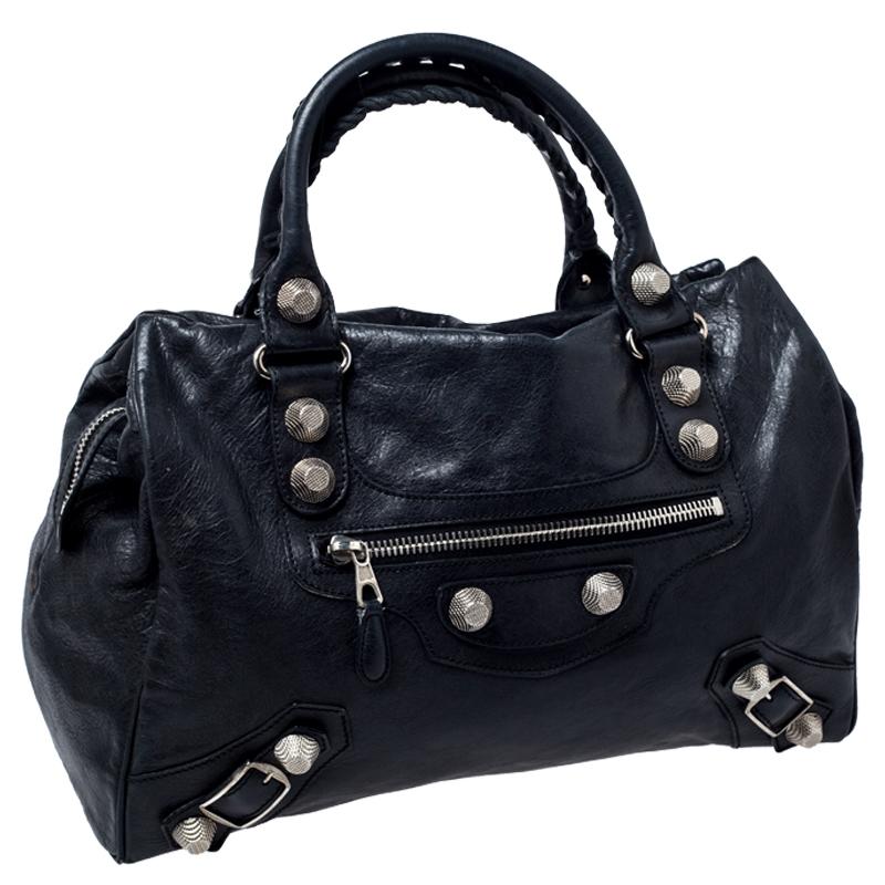 Balenciaga Schwarze Midday-Tasche aus Leder mit Riemenbesatz 21 Damen