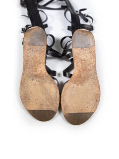 Balenciaga Black Leather Gladiator Flat Sandals Size IT 39