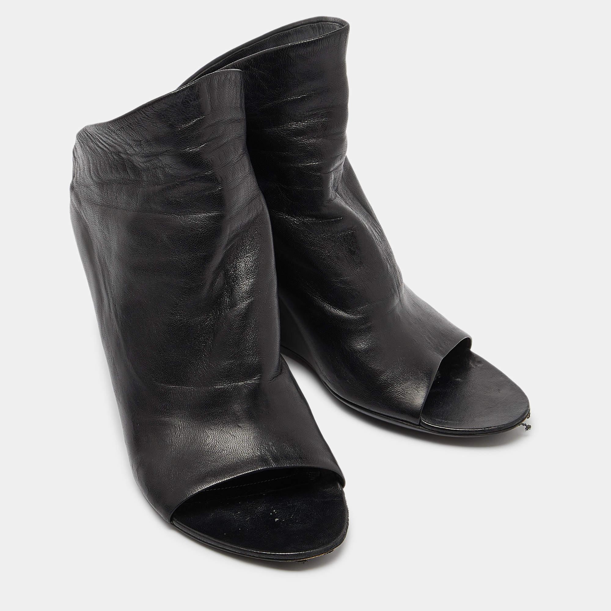 Women's Balenciaga Black Leather Glove Wedge Sandals Size 38.5