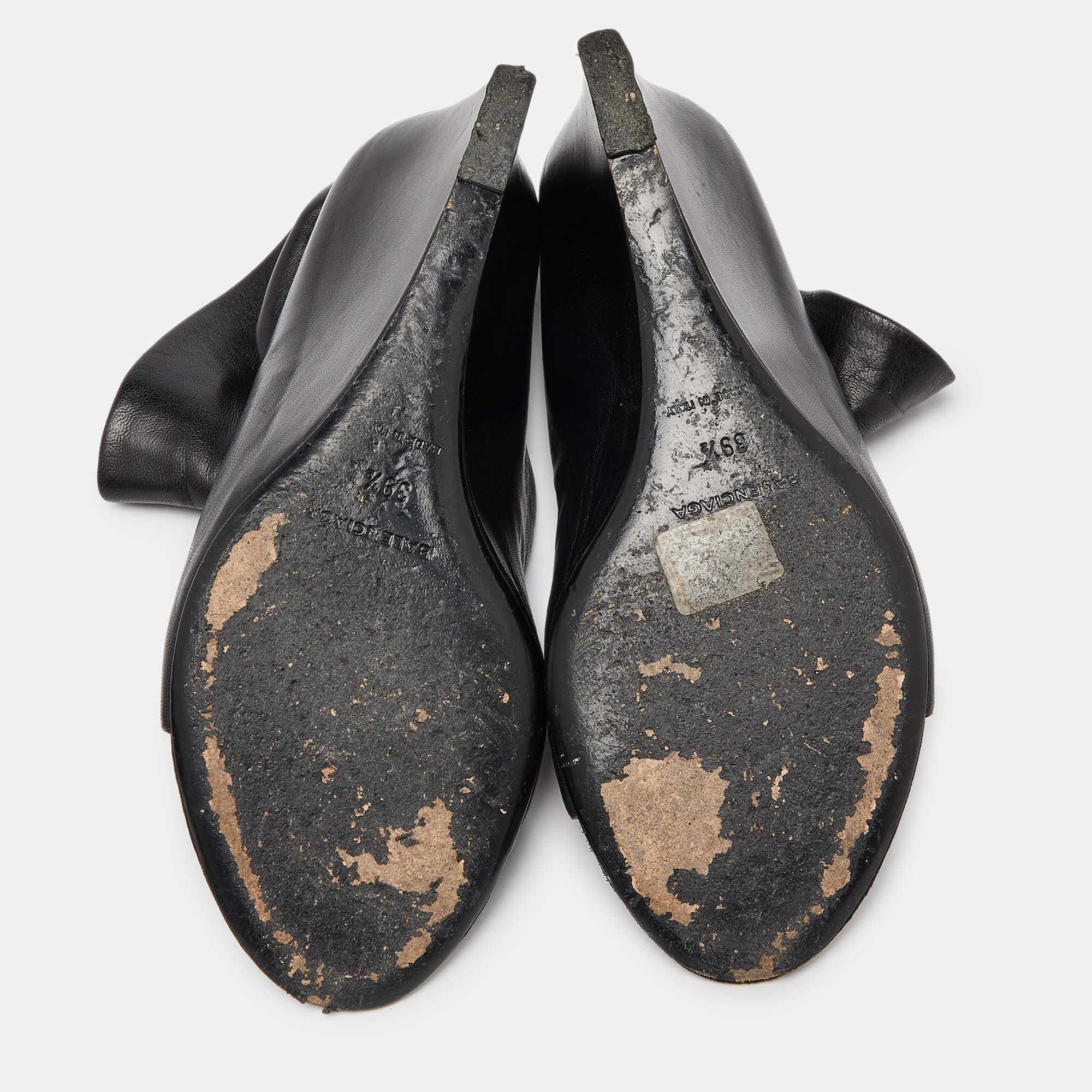 Balenciaga Black Leather Glove Wedge Sandals Size 38.5 2