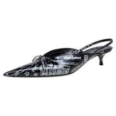 Balenciaga Black Leather Graffiti Knife Slingback Pumps Size 38