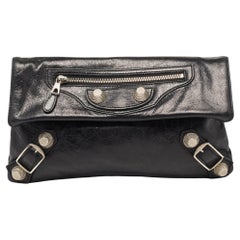 Balenciaga Black Leather GSH Envelope Clutch